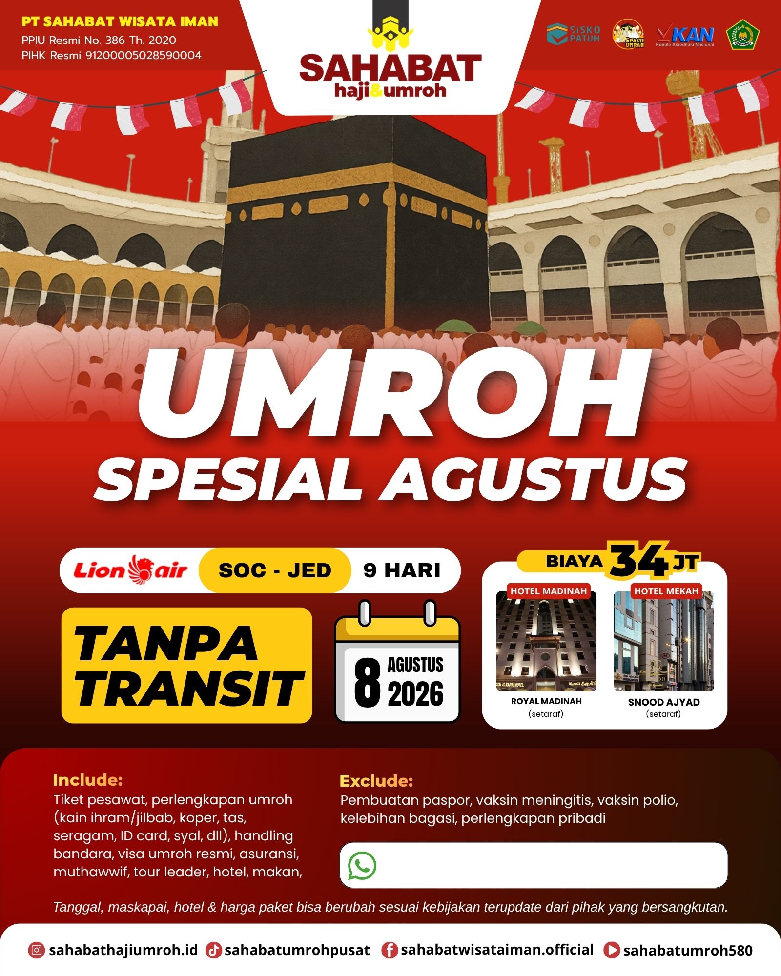 UMROH SOLO JEDDAH TANPA TRANSIT 8 AGUSTUS